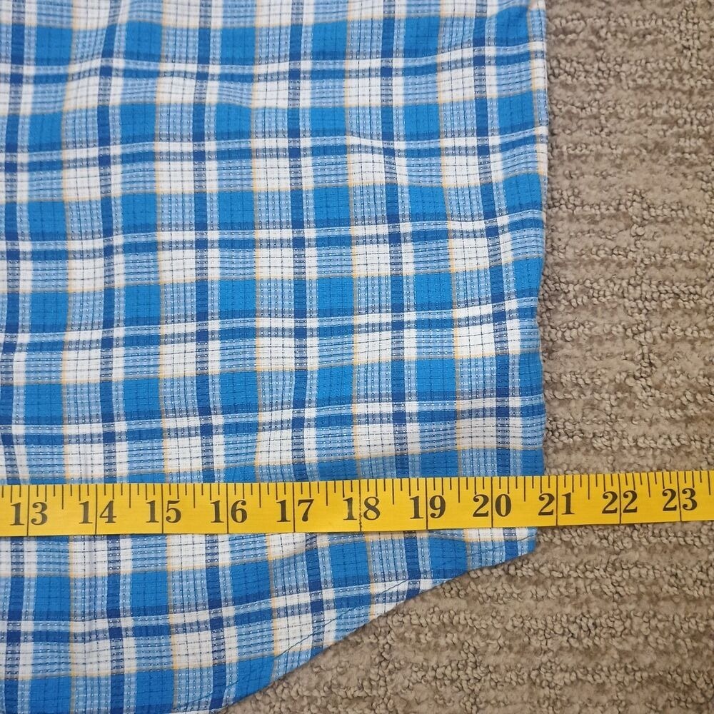 Marmot Mens Medium Short Sleeve ButtonDown Shirt Blue White Plaid Hiking Outdoor - Picture 8 of 10